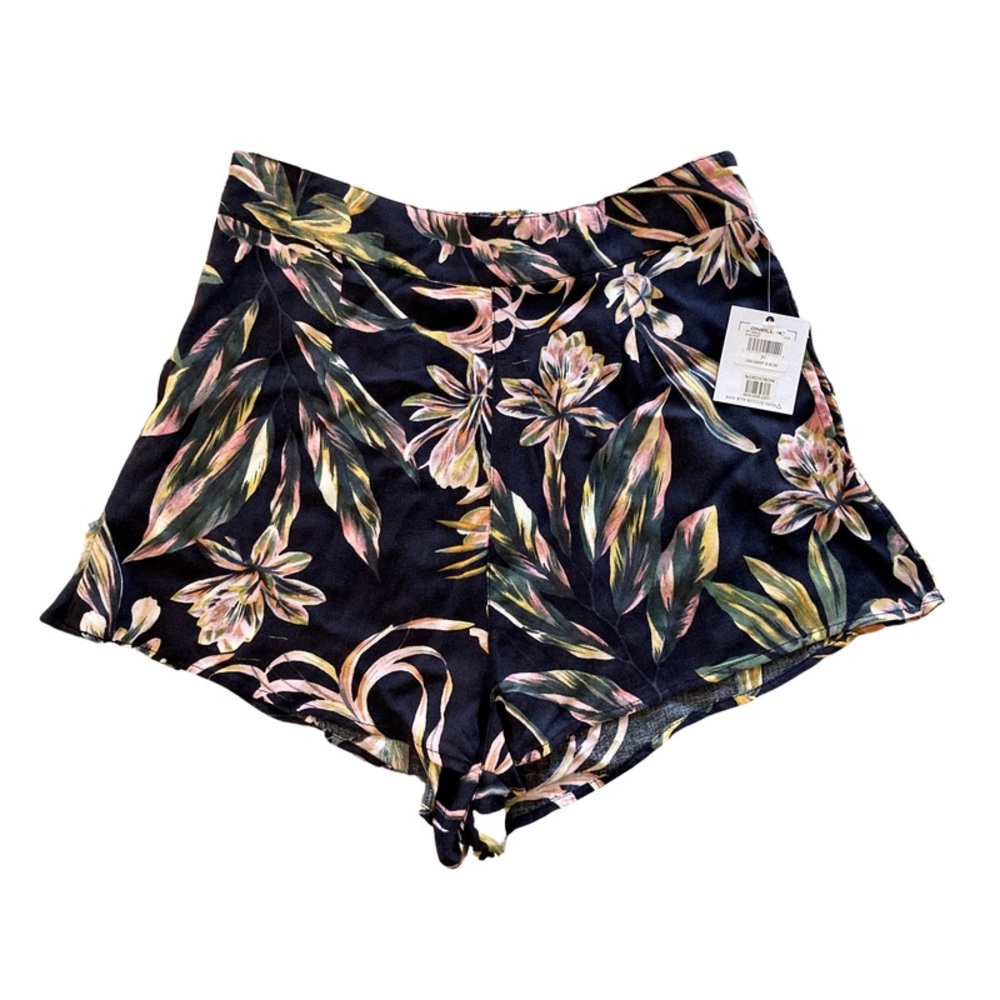 NTW O’NEILL RAVEN PRINTED SHORTS BLACK GREEN PINK FLORAL HIGH WAISTED SIZE LARGE